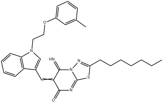 381196-67-4 2-heptyl-5-imino-6-({1-[2-(3-methylphenoxy)ethyl]-1H-indol-3-yl}methylene)-5,6-dihydro-7H-[1,3,4]thiadiazolo[3,2-a]pyrimidin-7-one