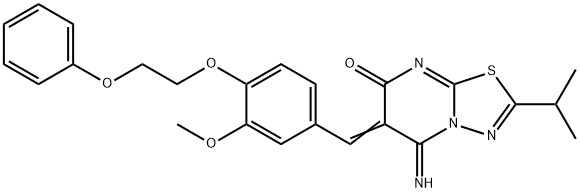 5-imino-2-isopropyl-6-[3-methoxy-4-(2-phenoxyethoxy)benzylidene]-5,6-dihydro-7H-[1,3,4]thiadiazolo[3,2-a]pyrimidin-7-one Struktur