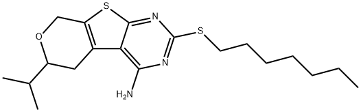 2-(heptylsulfanyl)-6-isopropyl-5,8-dihydro-6H-pyrano[4',3':4,5]thieno[2,3-d]pyrimidin-4-amine 结构式