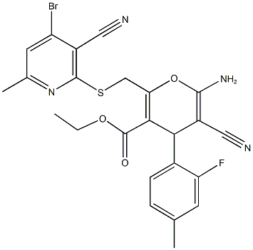 382645-54-7 ethyl 6-amino-2-{[(4-bromo-3-cyano-6-methyl-2-pyridinyl)sulfanyl]methyl}-5-cyano-4-(2-fluoro-4-methylphenyl)-4H-pyran-3-carboxylate
