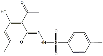 N'-(3-acetyl-4-hydroxy-6-methyl-2H-pyran-2-ylidene)-4-methylbenzenesulfonohydrazide Struktur