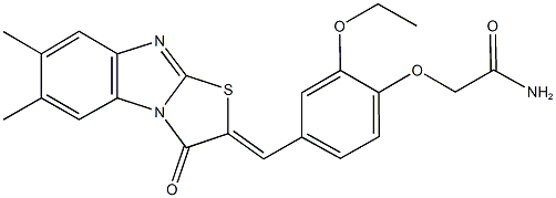 2-{4-[(6,7-dimethyl-3-oxo[1,3]thiazolo[3,2-a]benzimidazol-2(3H)-ylidene)methyl]-2-ethoxyphenoxy}acetamide Struktur