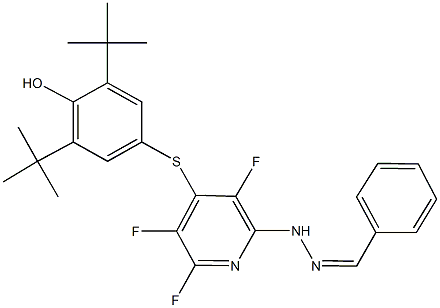 benzaldehyde {4-[(3,5-ditert-butyl-4-hydroxyphenyl)sulfanyl]-3,5,6-trifluoro-2-pyridinyl}hydrazone Structure