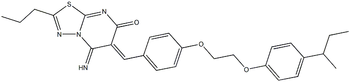 6-{4-[2-(4-sec-butylphenoxy)ethoxy]benzylidene}-5-imino-2-propyl-5,6-dihydro-7H-[1,3,4]thiadiazolo[3,2-a]pyrimidin-7-one Struktur