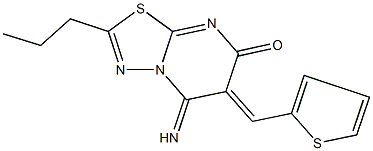 5-imino-2-propyl-6-(2-thienylmethylene)-5,6-dihydro-7H-[1,3,4]thiadiazolo[3,2-a]pyrimidin-7-one Struktur