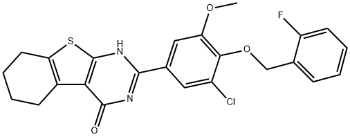 2-{3-chloro-4-[(2-fluorobenzyl)oxy]-5-methoxyphenyl}-5,6,7,8-tetrahydro[1]benzothieno[2,3-d]pyrimidin-4(3H)-one Structure