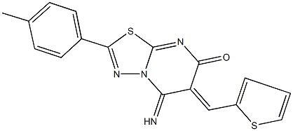 5-imino-2-(4-methylphenyl)-6-(2-thienylmethylene)-5,6-dihydro-7H-[1,3,4]thiadiazolo[3,2-a]pyrimidin-7-one Struktur