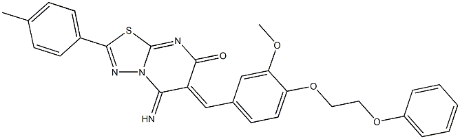 5-imino-6-[3-methoxy-4-(2-phenoxyethoxy)benzylidene]-2-(4-methylphenyl)-5,6-dihydro-7H-[1,3,4]thiadiazolo[3,2-a]pyrimidin-7-one Struktur