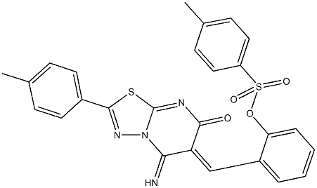 2-[(5-imino-2-(4-methylphenyl)-7-oxo-5H-[1,3,4]thiadiazolo[3,2-a]pyrimidin-6(7H)-ylidene)methyl]phenyl 4-methylbenzenesulfonate Struktur