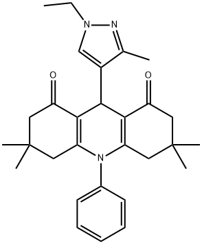 9-(1-ethyl-3-methyl-1H-pyrazol-4-yl)-3,3,6,6-tetramethyl-10-phenyl-3,4,6,7,9,10-hexahydro-1,8(2H,5H)-acridinedione 结构式