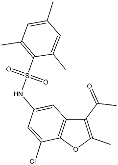 N-(3-acetyl-7-chloro-2-methyl-1-benzofuran-5-yl)-2,4,6-trimethylbenzenesulfonamide Struktur