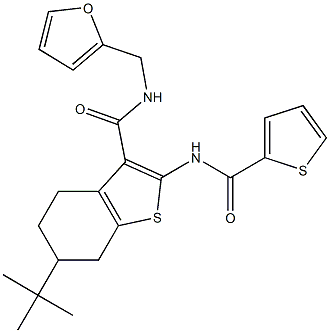 6-tert-butyl-N-(2-furylmethyl)-2-[(2-thienylcarbonyl)amino]-4,5,6,7-tetrahydro-1-benzothiophene-3-carboxamide Struktur