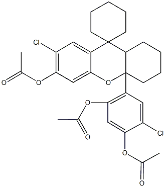 4a-[2,4-bis(acetyloxy)-5-chlorophenyl]-7-chloro-1,2,3,4,9,9a-hexahydrospiro[4aH-xanthene-9,1'-cyclohexane]-6-yl acetate Struktur