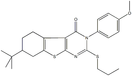 7-tert-butyl-3-(4-methoxyphenyl)-2-(propylsulfanyl)-5,6,7,8-tetrahydro[1]benzothieno[2,3-d]pyrimidin-4(3H)-one 化学構造式