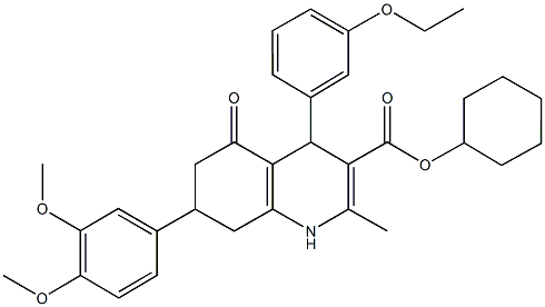 cyclohexyl 7-(3,4-dimethoxyphenyl)-4-(3-ethoxyphenyl)-2-methyl-5-oxo-1,4,5,6,7,8-hexahydro-3-quinolinecarboxylate Structure