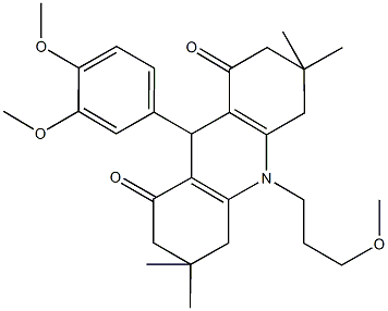 9-(3,4-dimethoxyphenyl)-10-(3-methoxypropyl)-3,3,6,6-tetramethyl-3,4,6,7,9,10-hexahydro-1,8(2H,5H)-acridinedione Struktur