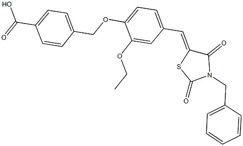4-({4-[(3-benzyl-2,4-dioxo-1,3-thiazolidin-5-ylidene)methyl]-2-ethoxyphenoxy}methyl)benzoic acid Structure
