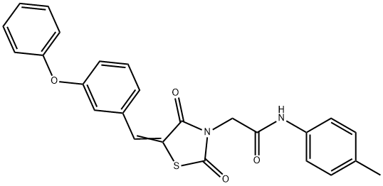 2-[2,4-dioxo-5-(3-phenoxybenzylidene)-1,3-thiazolidin-3-yl]-N-(4-methylphenyl)acetamide,431057-83-9,结构式