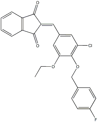 2-{3-chloro-5-ethoxy-4-[(4-fluorobenzyl)oxy]benzylidene}-1H-indene-1,3(2H)-dione Struktur