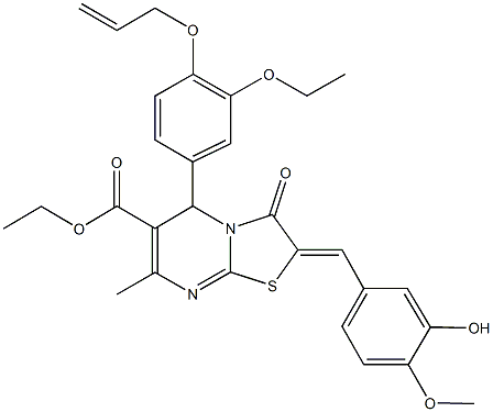 ethyl 5-[4-(allyloxy)-3-ethoxyphenyl]-2-(3-hydroxy-4-methoxybenzylidene)-7-methyl-3-oxo-2,3-dihydro-5H-[1,3]thiazolo[3,2-a]pyrimidine-6-carboxylate,433924-66-4,结构式