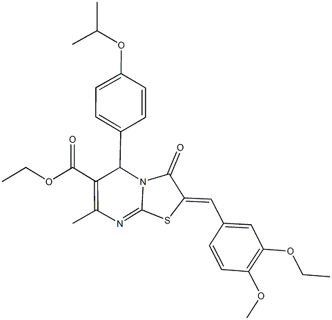 ethyl 2-(3-ethoxy-4-methoxybenzylidene)-5-(4-isopropoxyphenyl)-7-methyl-3-oxo-2,3-dihydro-5H-[1,3]thiazolo[3,2-a]pyrimidine-6-carboxylate Struktur
