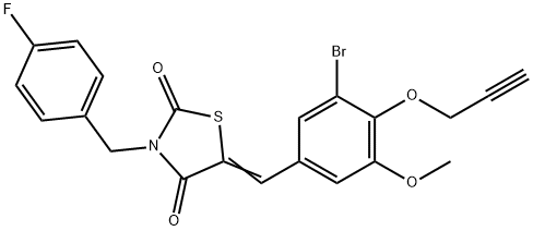 5-[3-bromo-5-methoxy-4-(2-propynyloxy)benzylidene]-3-(4-fluorobenzyl)-1,3-thiazolidine-2,4-dione Structure