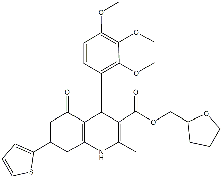 tetrahydro-2-furanylmethyl 2-methyl-5-oxo-7-(2-thienyl)-4-(2,3,4-trimethoxyphenyl)-1,4,5,6,7,8-hexahydro-3-quinolinecarboxylate Struktur