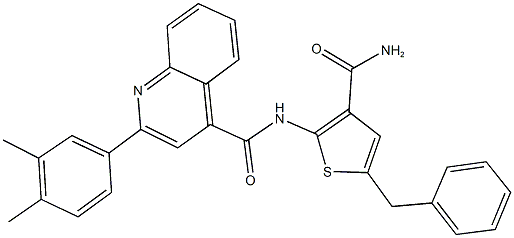 N-[3-(aminocarbonyl)-5-benzyl-2-thienyl]-2-(3,4-dimethylphenyl)-4-quinolinecarboxamide Structure