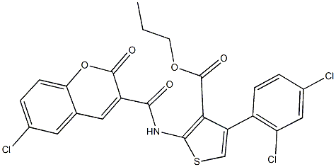 propyl 2-{[(6-chloro-2-oxo-2H-chromen-3-yl)carbonyl]amino}-4-(2,4-dichlorophenyl)-3-thiophenecarboxylate Structure