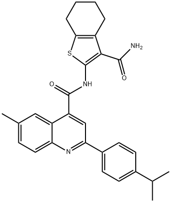 N-[3-(aminocarbonyl)-4,5,6,7-tetrahydro-1-benzothien-2-yl]-2-(4-isopropylphenyl)-6-methyl-4-quinolinecarboxamide Struktur