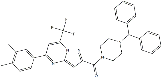 2-[(4-benzhydryl-1-piperazinyl)carbonyl]-5-(3,4-dimethylphenyl)-7-(trifluoromethyl)pyrazolo[1,5-a]pyrimidine Struktur