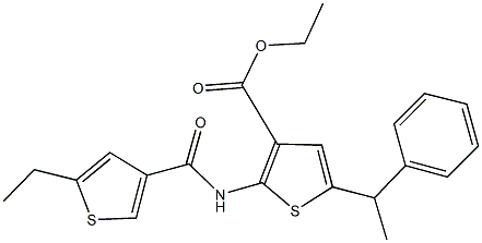 ethyl 2-{[(5-ethyl-3-thienyl)carbonyl]amino}-5-(1-phenylethyl)-3-thiophenecarboxylate Struktur