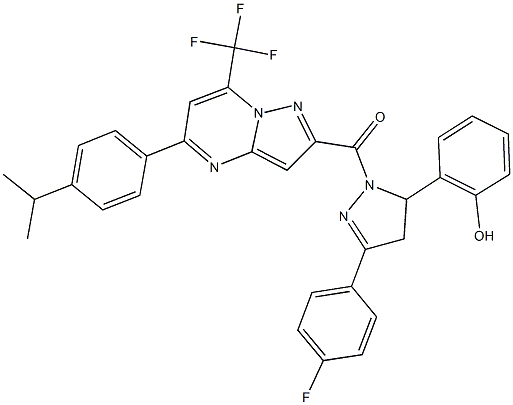 438230-69-4 2-(3-(4-fluorophenyl)-1-{[5-(4-isopropylphenyl)-7-(trifluoromethyl)pyrazolo[1,5-a]pyrimidin-2-yl]carbonyl}-4,5-dihydro-1H-pyrazol-5-yl)phenol