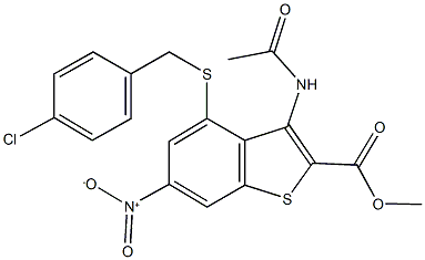 methyl 3-(acetylamino)-4-[(4-chlorobenzyl)sulfanyl]-6-nitro-1-benzothiophene-2-carboxylate,438231-33-5,结构式