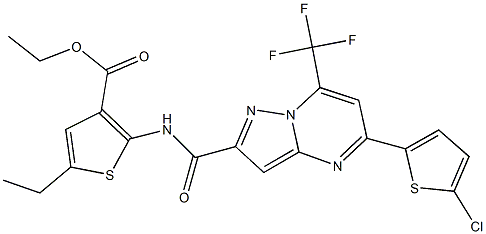 ethyl 2-({[5-(5-chloro-2-thienyl)-7-(trifluoromethyl)pyrazolo[1,5-a]pyrimidin-2-yl]carbonyl}amino)-5-ethyl-3-thiophenecarboxylate Struktur