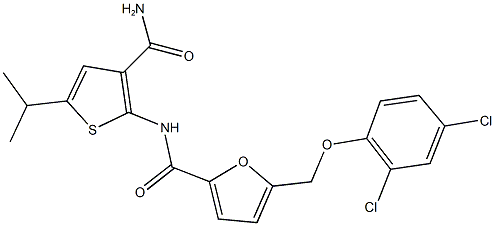 N-[3-(aminocarbonyl)-5-isopropyl-2-thienyl]-5-[(2,4-dichlorophenoxy)methyl]-2-furamide Structure