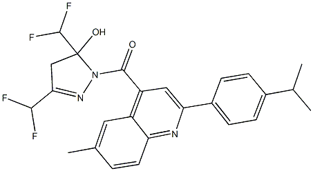 3,5-bis(difluoromethyl)-1-{[2-(4-isopropylphenyl)-6-methyl-4-quinolinyl]carbonyl}-4,5-dihydro-1H-pyrazol-5-ol|