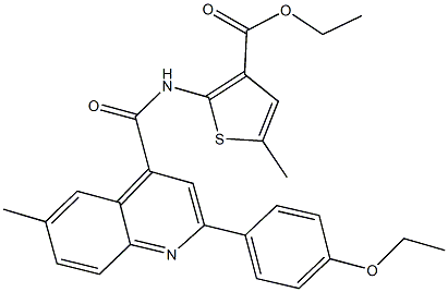 ethyl 2-({[2-(4-ethoxyphenyl)-6-methyl-4-quinolinyl]carbonyl}amino)-5-methyl-3-thiophenecarboxylate Struktur