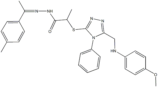 2-({5-[(4-methoxyanilino)methyl]-4-phenyl-4H-1,2,4-triazol-3-yl}sulfanyl)-N'-[1-(4-methylphenyl)ethylidene]propanohydrazide|