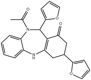 10-acetyl-3,11-di(2-furyl)-2,3,4,5,10,11-hexahydro-1H-dibenzo[b,e][1,4]diazepin-1-one 结构式