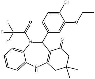 11-(3-ethoxy-4-hydroxyphenyl)-3,3-dimethyl-10-(trifluoroacetyl)-2,3,4,5,10,11-hexahydro-1H-dibenzo[b,e][1,4]diazepin-1-one,438528-41-7,结构式