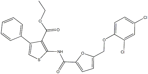 ethyl 2-({5-[(2,4-dichlorophenoxy)methyl]-2-furoyl}amino)-4-phenyl-3-thiophenecarboxylate Struktur