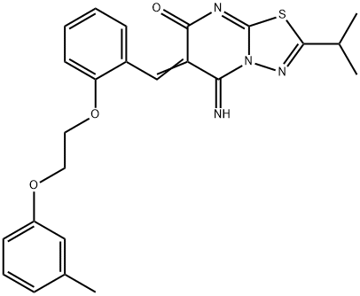 5-imino-2-isopropyl-6-{2-[2-(3-methylphenoxy)ethoxy]benzylidene}-5,6-dihydro-7H-[1,3,4]thiadiazolo[3,2-a]pyrimidin-7-one Structure
