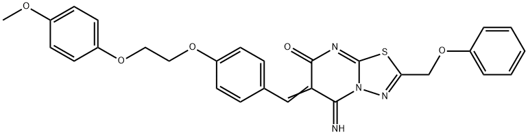 5-imino-6-{4-[2-(4-methoxyphenoxy)ethoxy]benzylidene}-2-(phenoxymethyl)-5,6-dihydro-7H-[1,3,4]thiadiazolo[3,2-a]pyrimidin-7-one Struktur