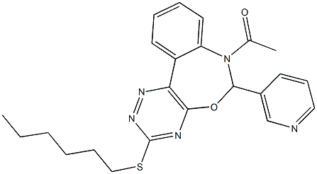 7-acetyl-3-(hexylsulfanyl)-6-(3-pyridinyl)-6,7-dihydro[1,2,4]triazino[5,6-d][3,1]benzoxazepine 结构式