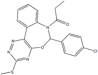 6-(4-chlorophenyl)-3-(methylsulfanyl)-7-propionyl-6,7-dihydro[1,2,4]triazino[5,6-d][3,1]benzoxazepine Struktur