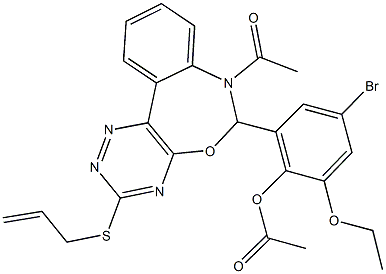 2-[7-acetyl-3-(allylsulfanyl)-6,7-dihydro[1,2,4]triazino[5,6-d][3,1]benzoxazepin-6-yl]-4-bromo-6-ethoxyphenyl acetate Structure