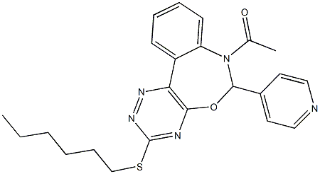 7-acetyl-6-(4-pyridinyl)-6,7-dihydro[1,2,4]triazino[5,6-d][3,1]benzoxazepin-3-yl hexyl sulfide Struktur