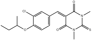 5-(4-sec-butoxy-3-chlorobenzylidene)-1,3-dimethyl-2-thioxodihydro-4,6(1H,5H)-pyrimidinedione 结构式