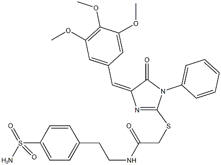 N-{2-[4-(aminosulfonyl)phenyl]ethyl}-2-{[5-oxo-1-phenyl-4-(3,4,5-trimethoxybenzylidene)-4,5-dihydro-1H-imidazol-2-yl]sulfanyl}acetamide 结构式